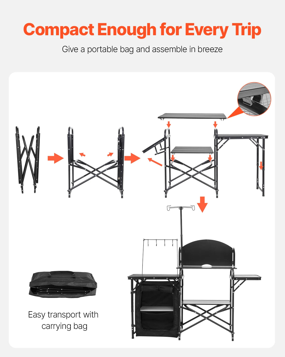 SucceBuy Folding Camping Table Outdoor Camping Kitchen Table Aluminum Portable Cook Station with Storage Cupboard Windscreen