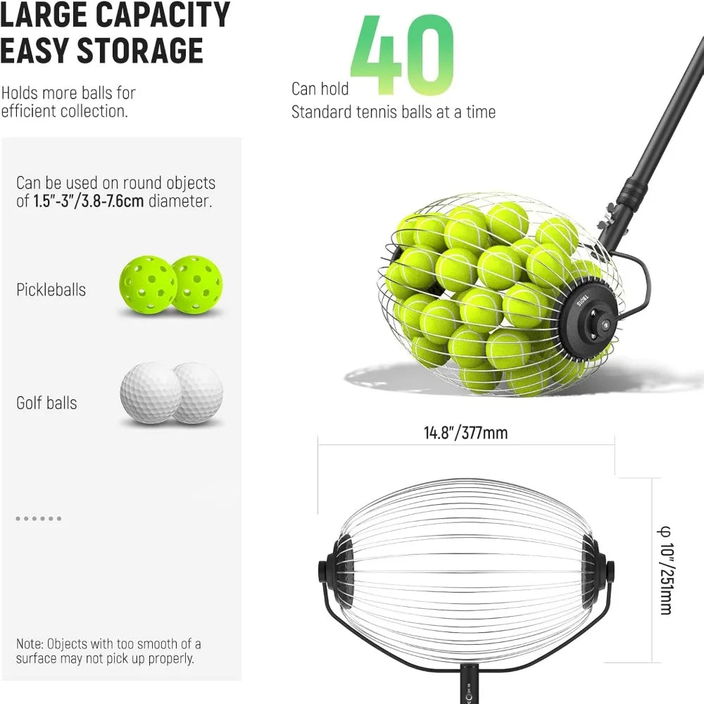 High quality Tennis Ball Collector, 30-58"/77-148cm Telescopic Rolling Ball Retriever Picker Upper Hopper Roller Basket Holder