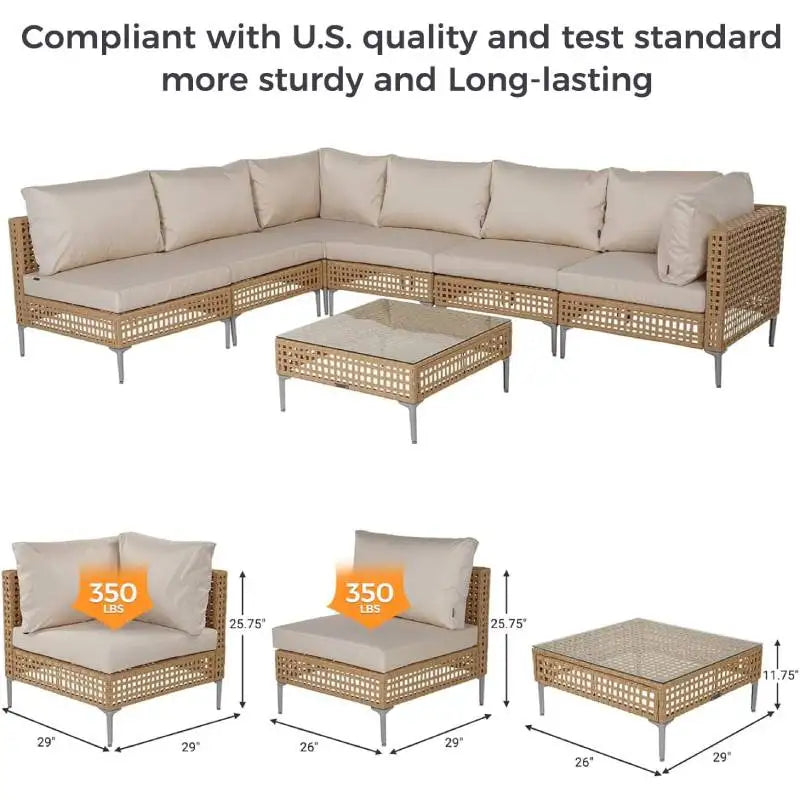 Boho Wicker Patio Conversation Set With Coffee Table