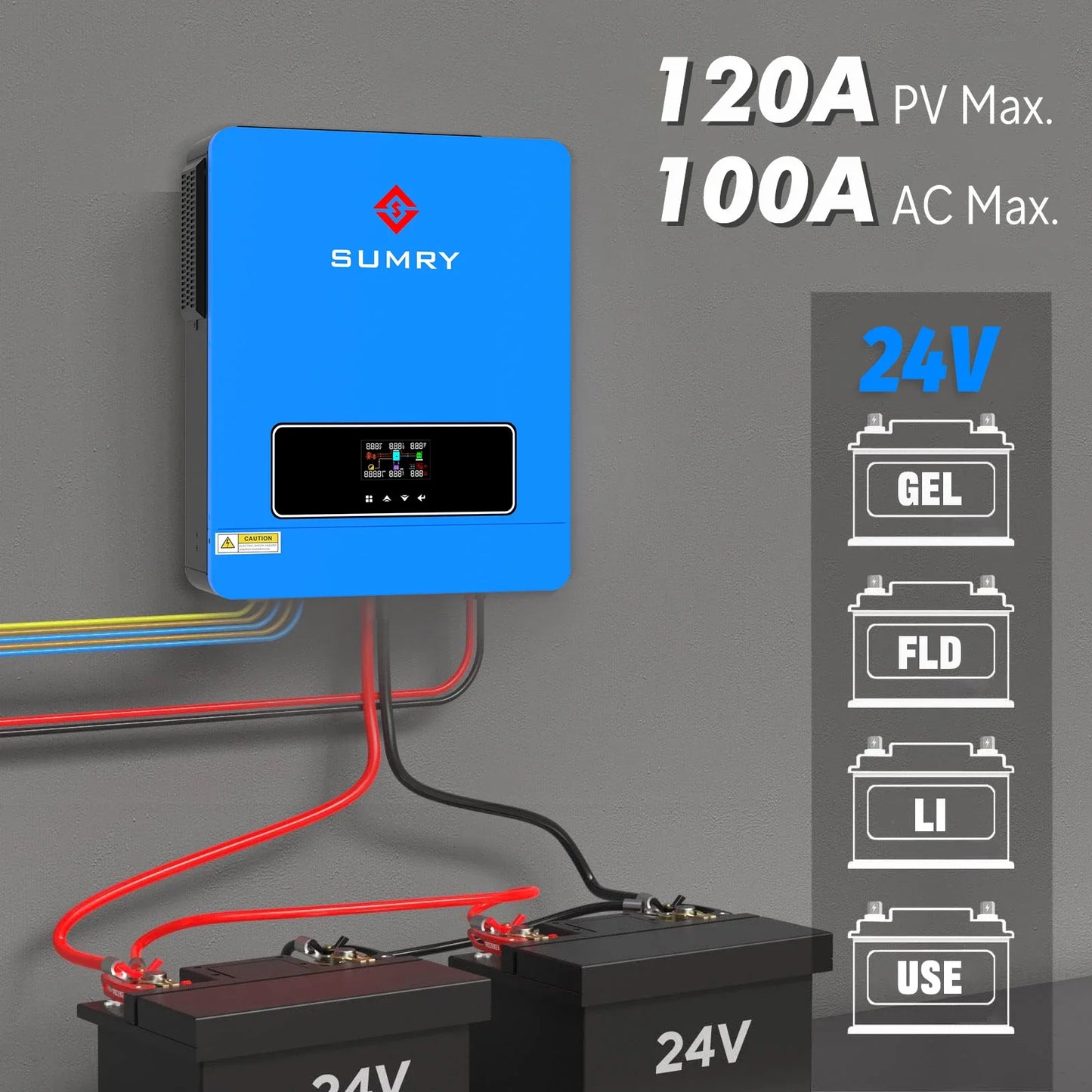 Sumry on/off Grid Solar Inverter 3600w Hybrid Pure Sine Wave Inverter for Home 120v 120A MPPT Solar Charge Dual Output 50/60hz