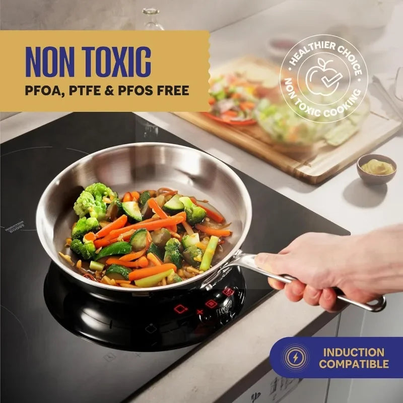 5 Ply Stainless Steel Pots and Pans Set | 14-Piece, Induction, Non-Toxic, Oven Safe | Best 18/8 Full Clad