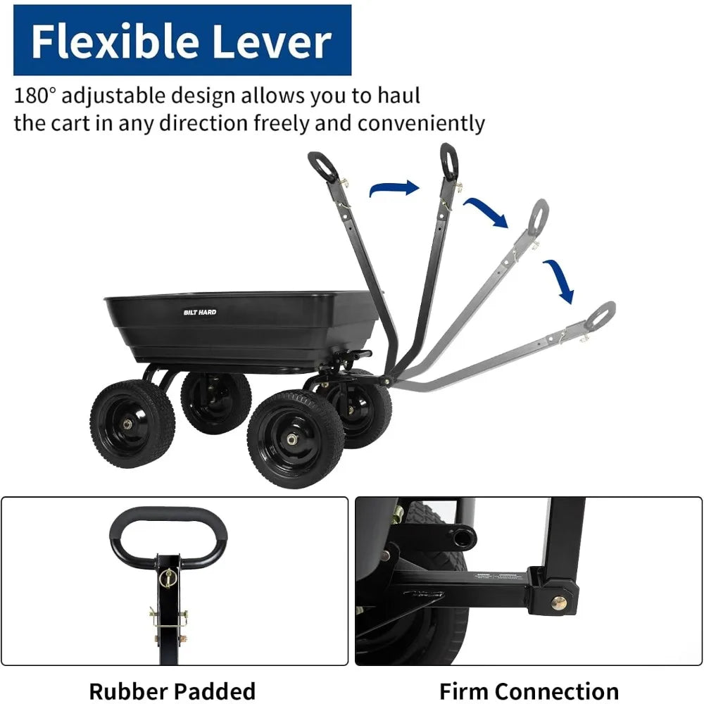 Poly Garden Dump Cart 1200 lbs with No Flat Tires, Quick Release, 2-in-1 Convertible Handle, 7 Cu Ft Dump Wagon Heavy Duty for