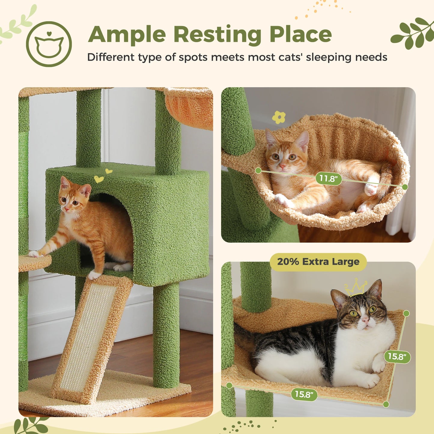 Cactus Cat Tree Floor to Ceiling Tower Adjustable Height