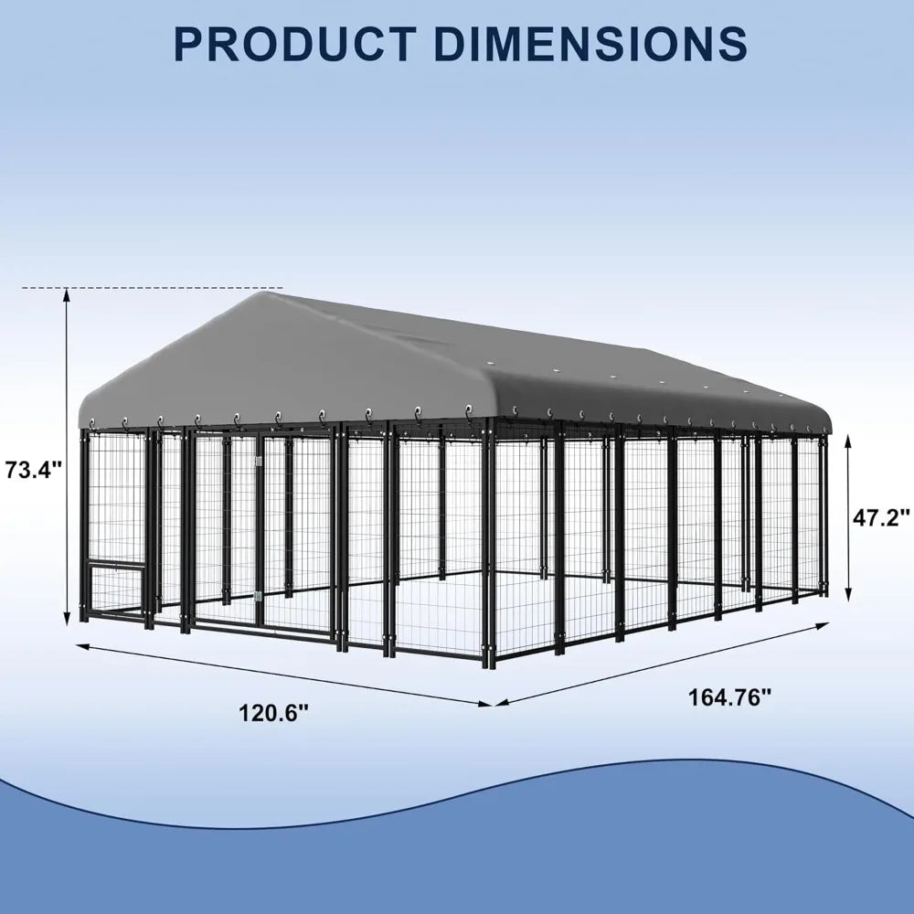 10X14 Ft Outdoor Dog Kennel With Double Door Feeding