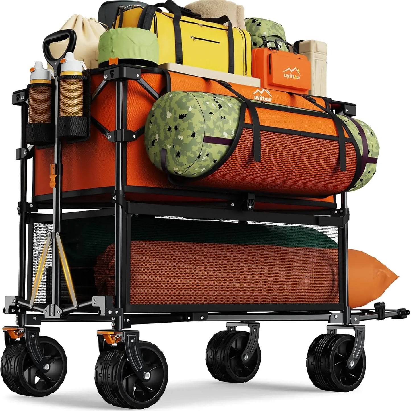 Foldable 50''L Extra Long Double Decker Wagon for Sport 400L Collapsible Heavy Duty Wagon Cart with Big Wheels Utility All Terra