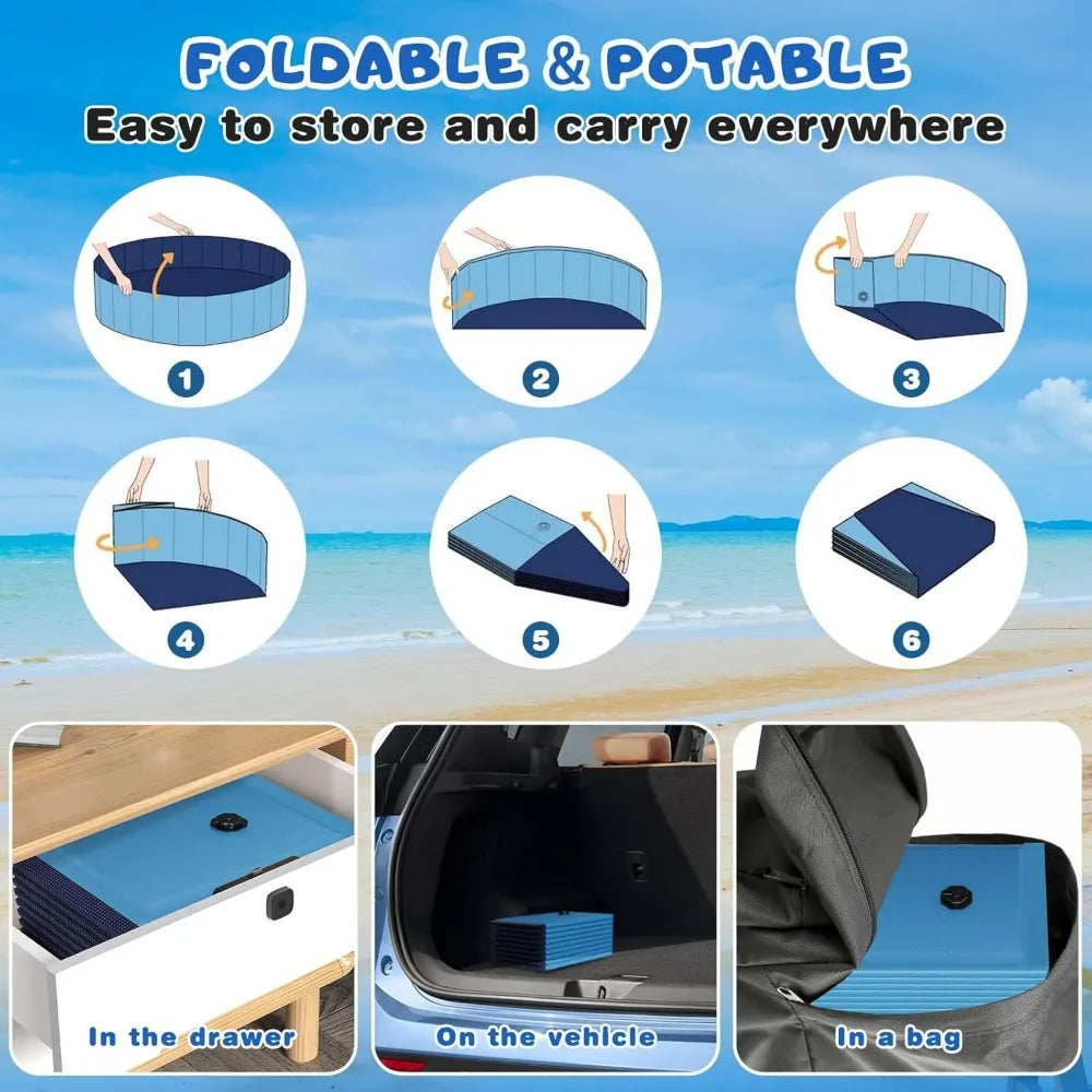 Foldable dog Pool, super size foldable hard plastic portable tub for pet dog children's pool indoor and outdoor leak-proof PVC