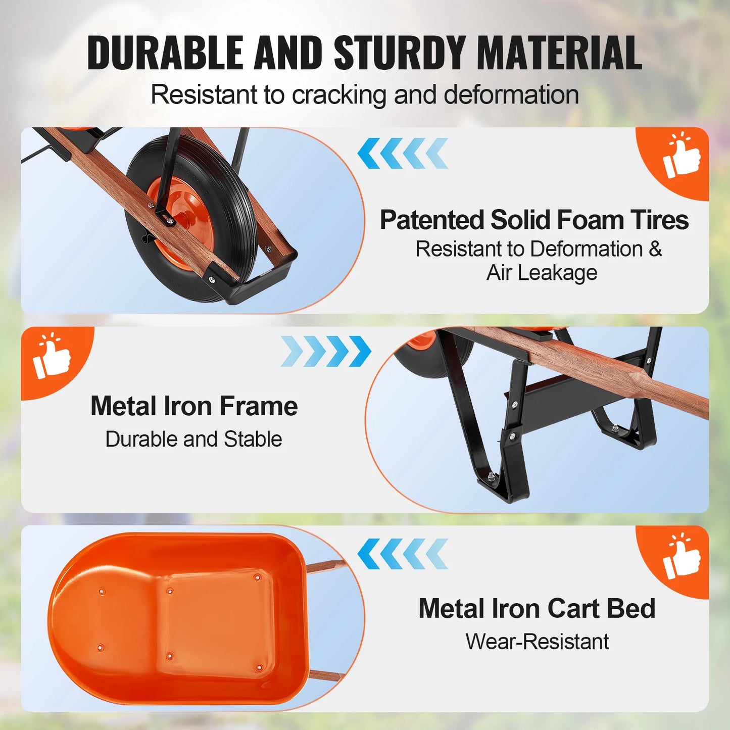 SucceBuy Wheelbarrow Cart 330lbs Capacity One Wheel Garden Dump Cart Wheel Barrow with Handle & 16" Wide Track Wheels for Farm