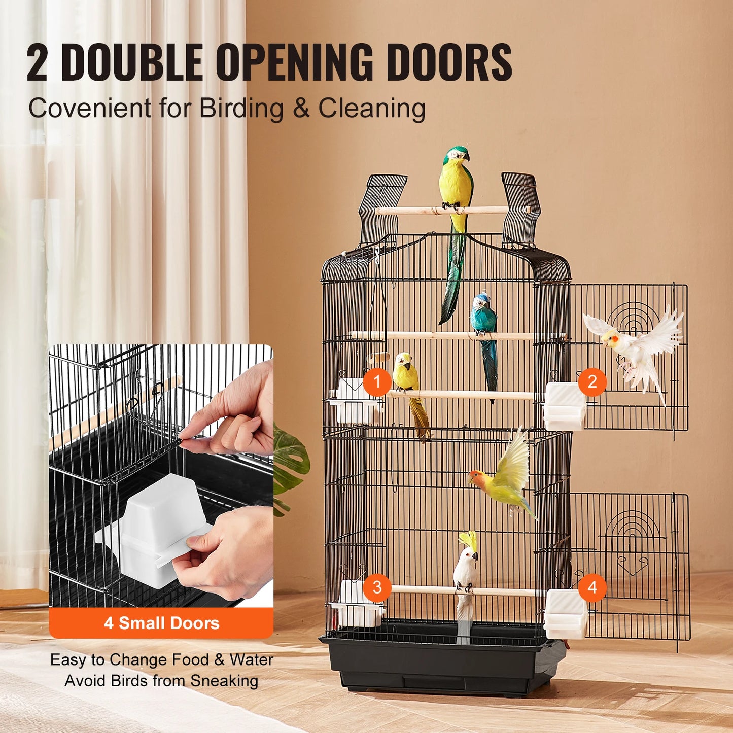 SucceBuy Open Top Large Parrot Bird Cage Hanging Bird Cage for Kinds of Birds Travel Pet Flight Birdcage with Swing and Perch