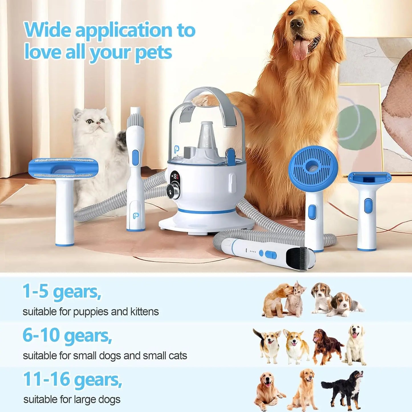 5 In 1 Pet Grooming Vacuum Kit With 2 L Dust Cup For Pets