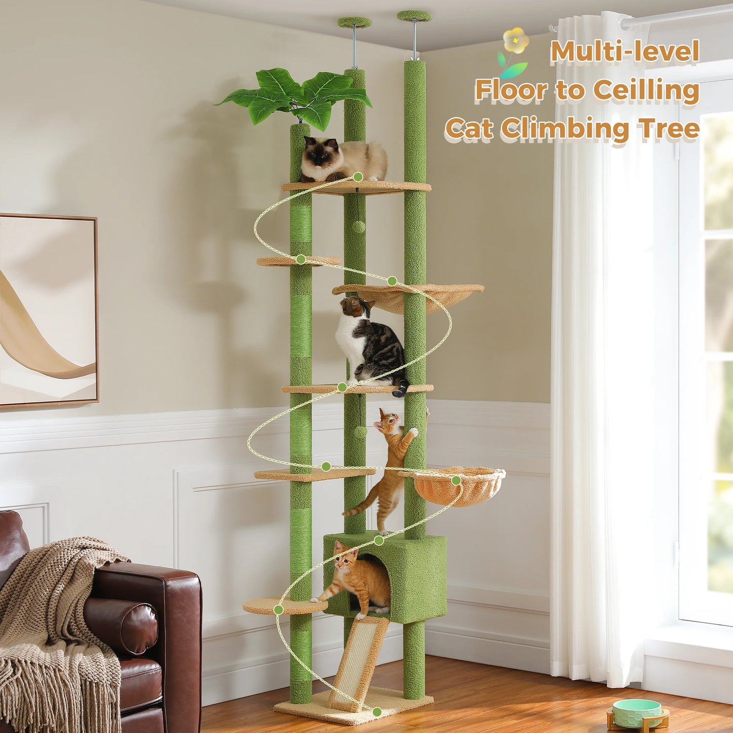 Cactus Cat Tree Floor to Ceiling Tower Adjustable Height
