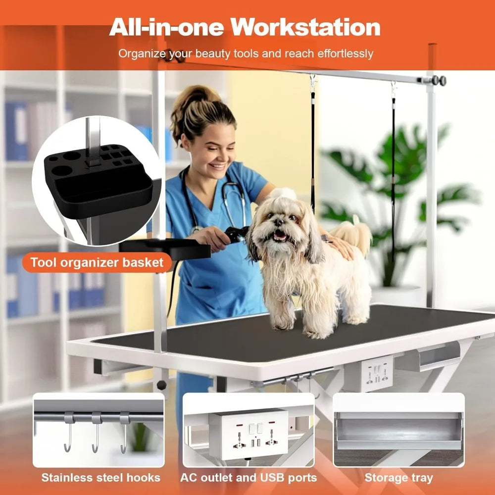 49 Inch Electric Dog Grooming Table Heavy Duty Organizer