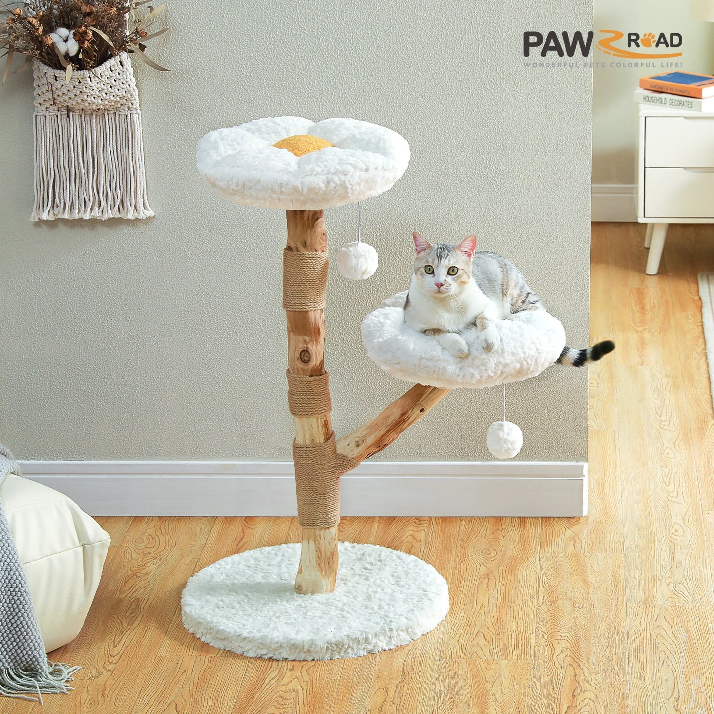 Flower Cat Tree Indoor Cats Modern Wood Tower With Perches