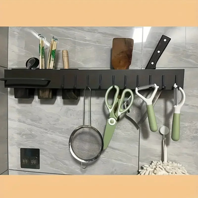 Multinational Kitchen Rack Knife Holder Wall-Mounted Knives Chopstick And Spoon Storage Rack Punch-Free Cookware Draining Rack