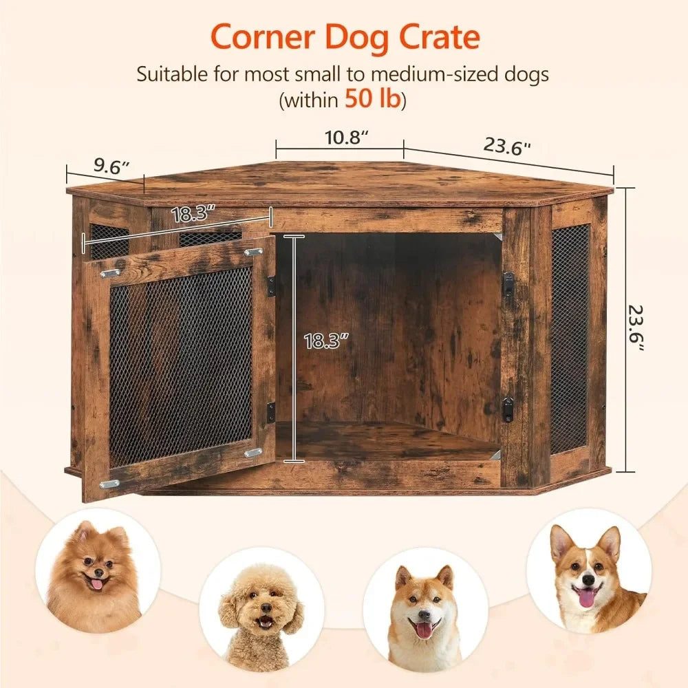 Corner Wooden Dog Crate End Table For Small To Medium Dog