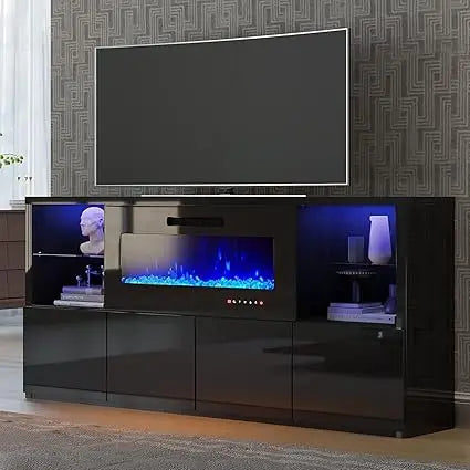 68" Fireplace TV Stand with 40" Fireplace, Modern High Gloss Fireplace Entertainment Center with LED Lights for TVs up to 78",