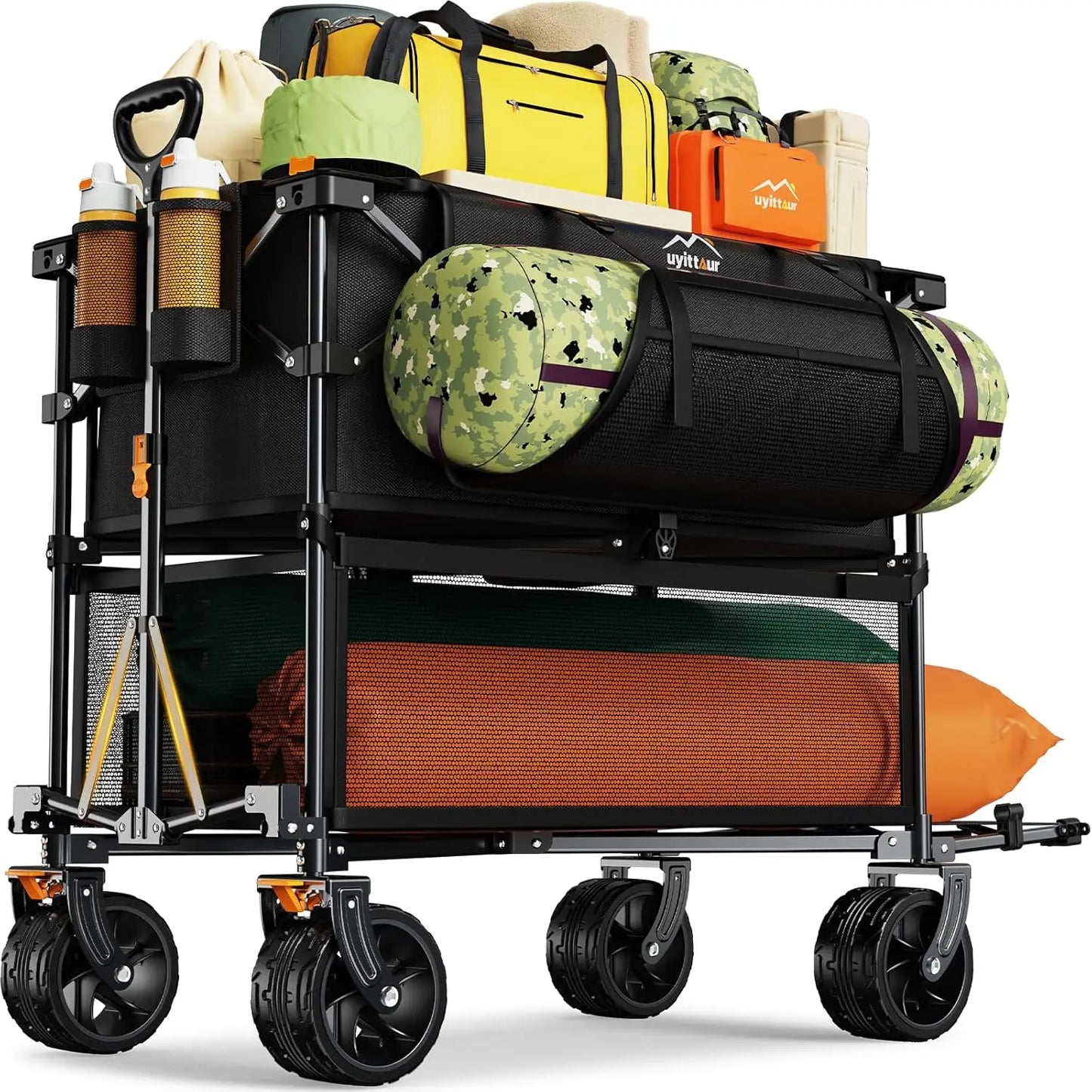 Foldable 50''L Extra Long Double Decker Wagon for Sport 400L Collapsible Heavy Duty Wagon Cart with Big Wheels Utility All Terra