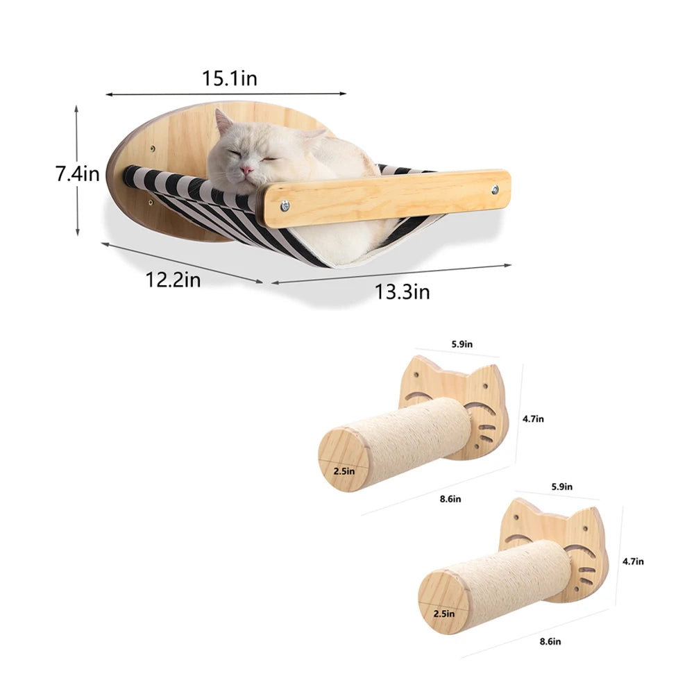 Three Piece Cat Hammock Wall Mounted Scratching Posts Set