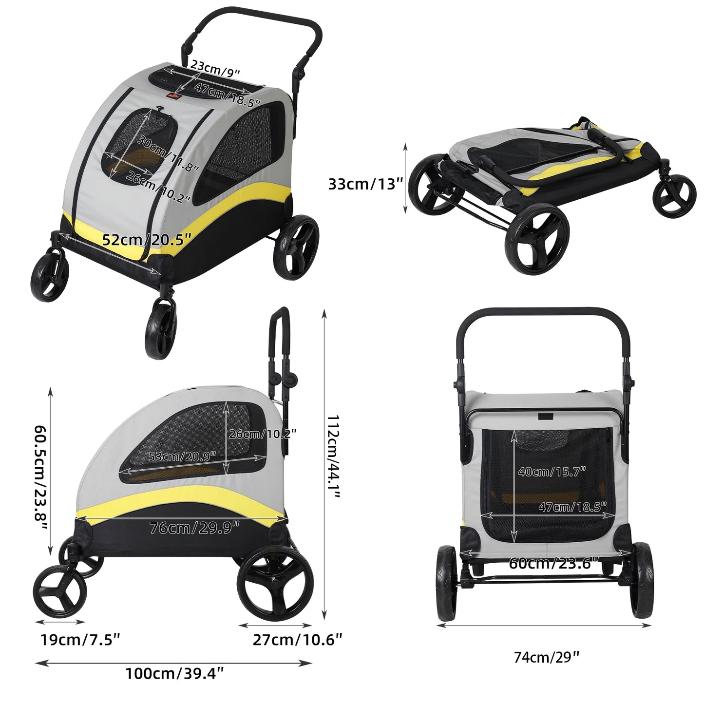 Premium Dog Stroller Pram 4 Wheel Foldable Pet Jogger Wagon