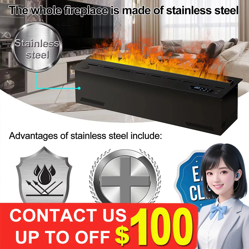 Smart atomization fireplace, 3D multi-color flame,remote control/APP control,built-in TV cabinet fireplace,water vapor fireplace