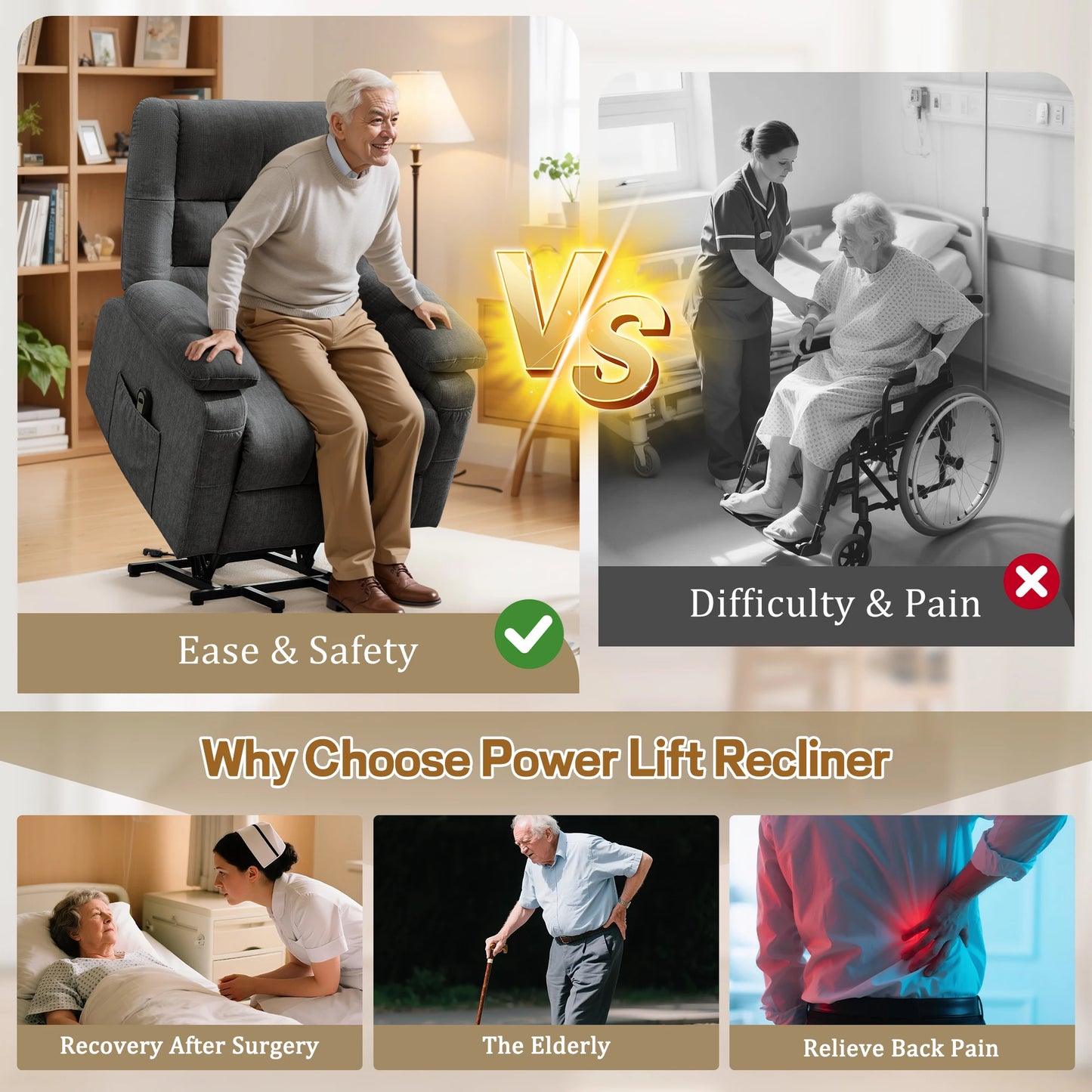 Luxury Power Lift Recliner for Elderly, Electric Recliner Chairs with Massage and Heat, Extra Wide Recliner,Living Room