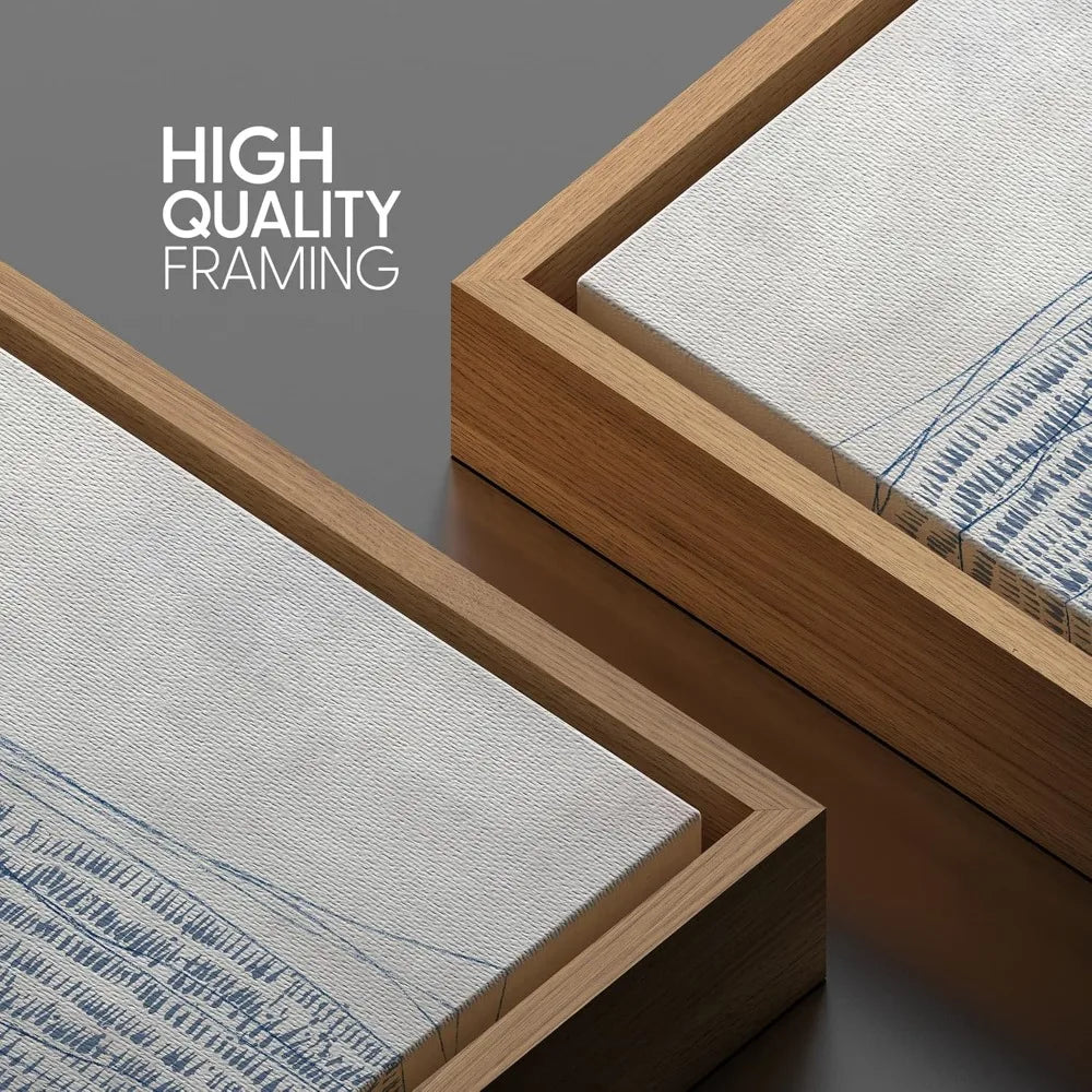 Framed Canvas Wall Art: Abstract Grunge Blue-Gray Industrial Lines and Shapes, Modern Decorative Art