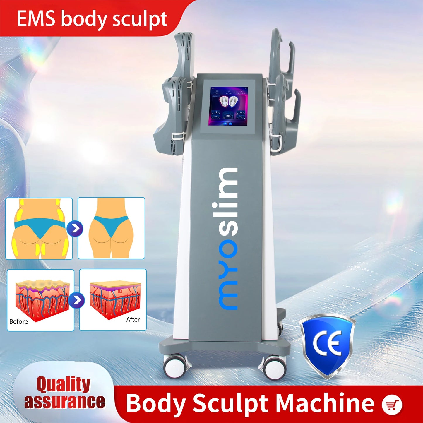 EMS Body Sculpting Machine Muscle Shaping 6500W 200hz EMS Radio Frequency RF Muscle Stimulator Device 4 Handle Myoslim