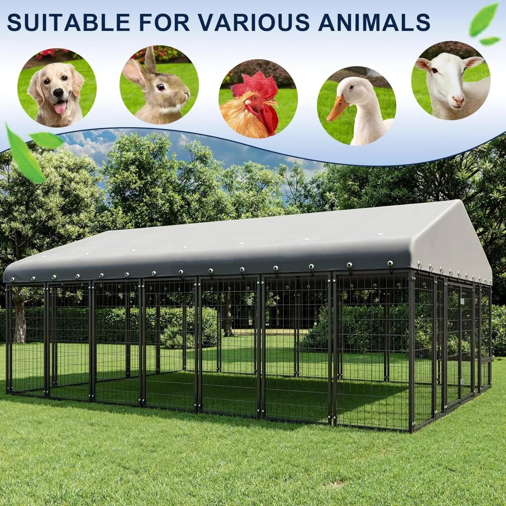 10X14 Ft Outdoor Dog Kennel With Double Door Feeding