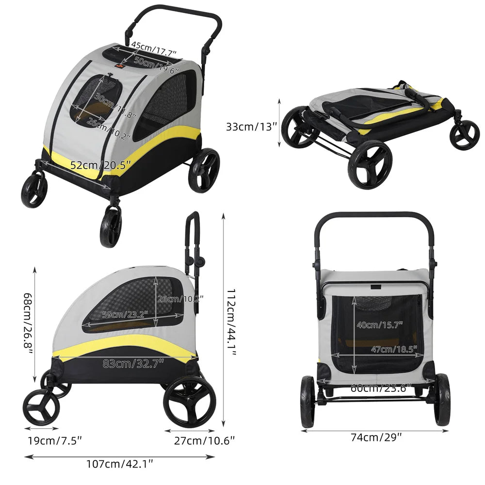 Premium Dog Stroller Pram 4 Wheel Foldable Pet Jogger Wagon