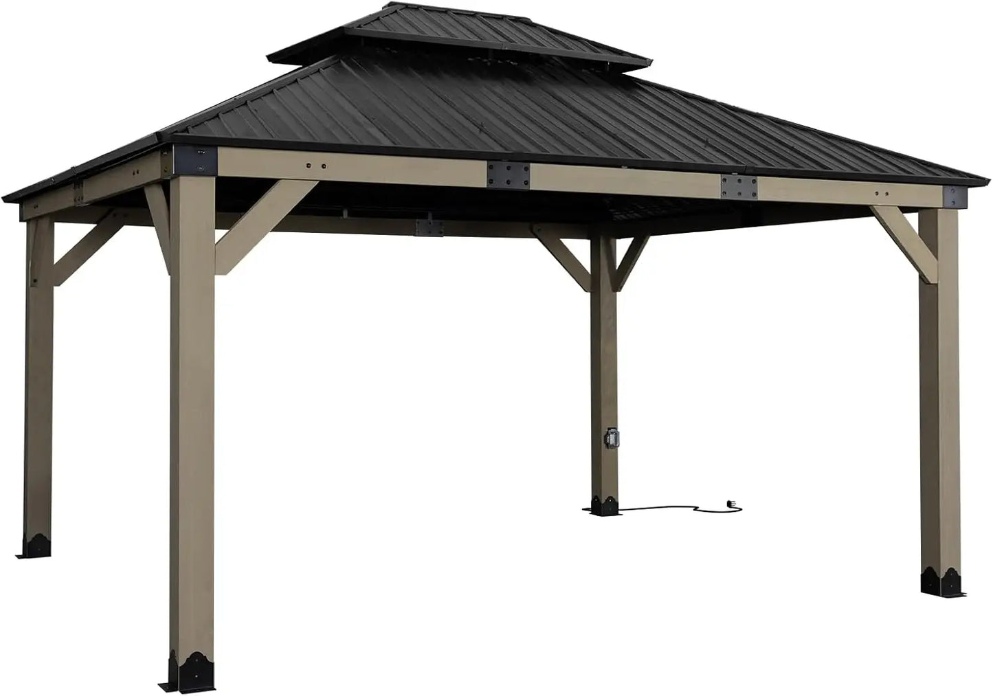 12x14 Ft Wooden Frame Gazebo With Galvanized Hardtop Roof