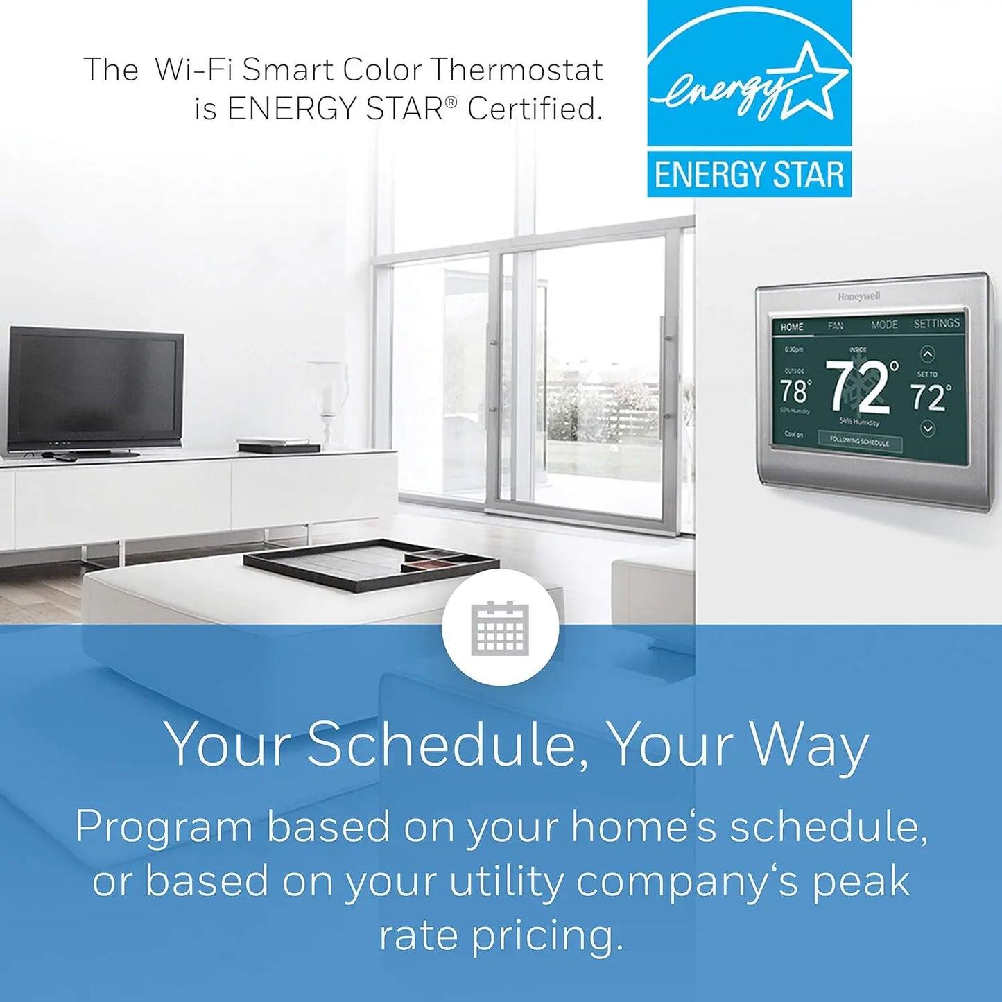RTH9585WF1004 Wi-Fi Smart Color Thermostat, 7 Day Programmable, Touch Screen, Energy Star, Alexa Ready