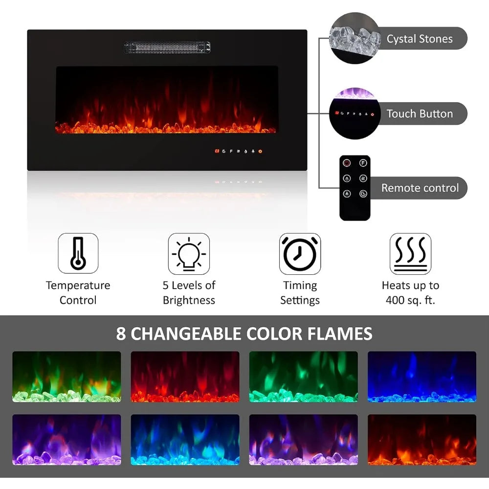 68" Fireplace TV Stand with 40" Fireplace, Modern High Gloss Fireplace Entertainment Center with LED Lights for TVs up to 78",