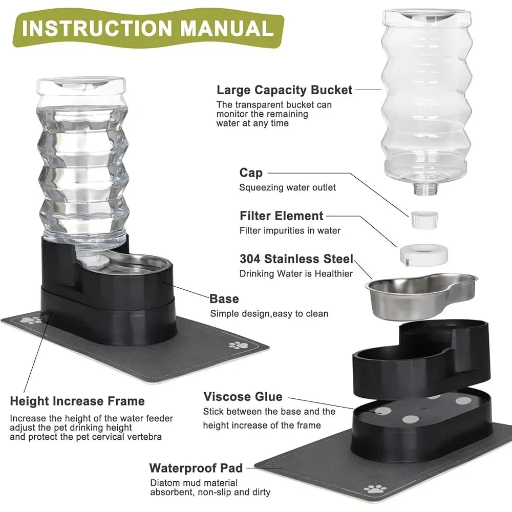 9L Raised Cat And Dog Water Fountain Stainless Steel