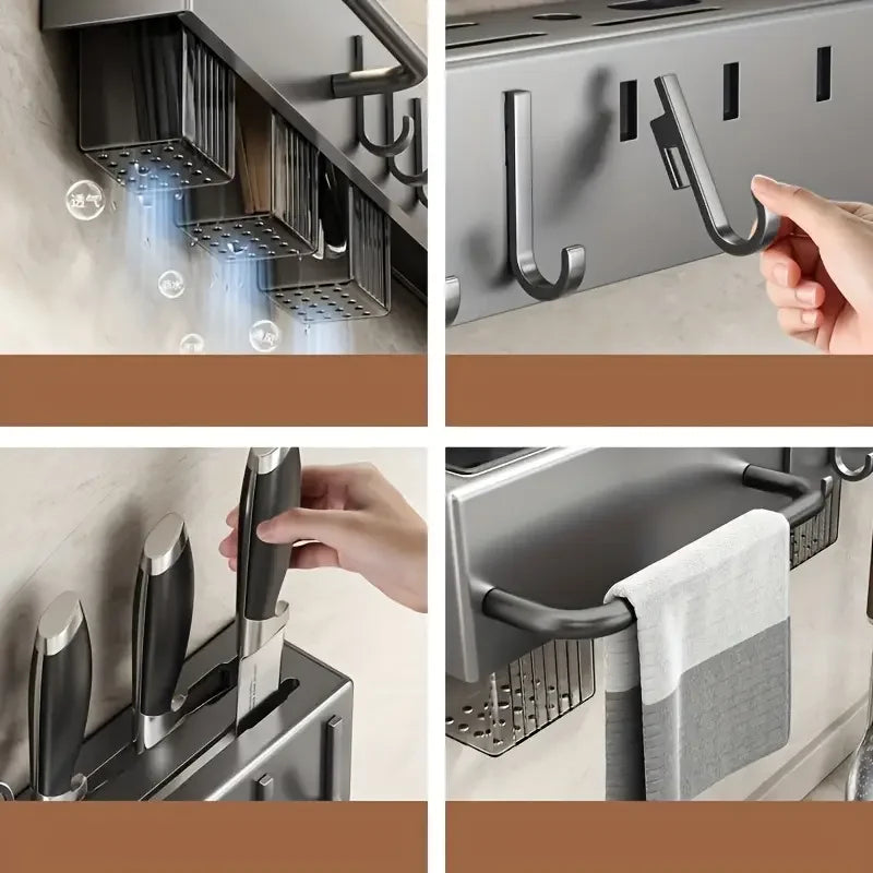 Multinational Kitchen Rack Knife Holder Wall-Mounted Knives Chopstick And Spoon Storage Rack Punch-Free Cookware Draining Rack