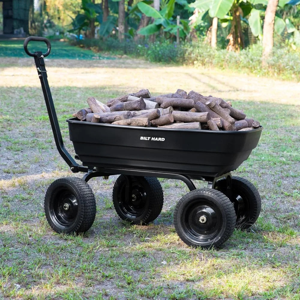 Poly Garden Dump Cart 1200 lbs with No Flat Tires, Quick Release, 2-in-1 Convertible Handle, 7 Cu Ft Dump Wagon Heavy Duty for