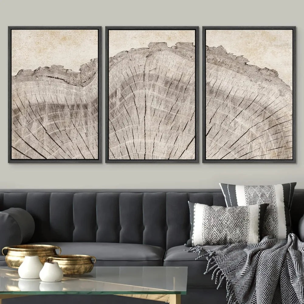 Retro Oak Tree Rings Canvas Wall Art Set - Nature Inspired Modern Decorative Prints