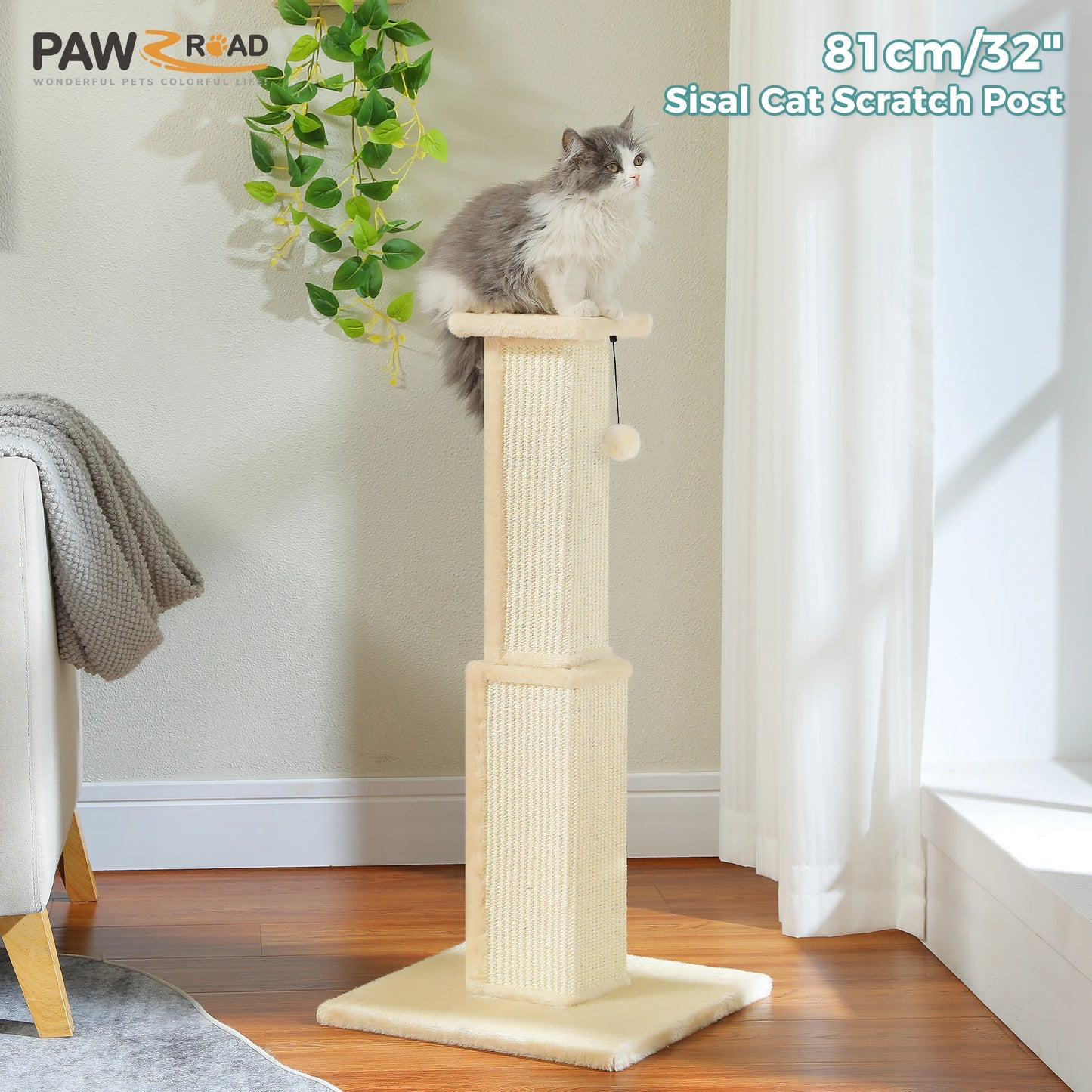 Large Cat Scratching Post For Indoor Cats With Dangling Ball