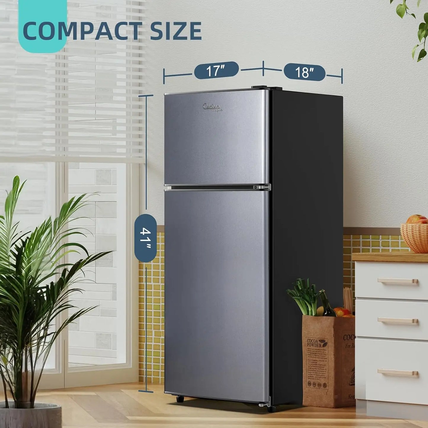 4.2 Cu.Ft Small Refrigerator with Freezer, Mini Fridge Double Door,Energy-Efficient, Large Capacity, Ideal for Office, Dorm