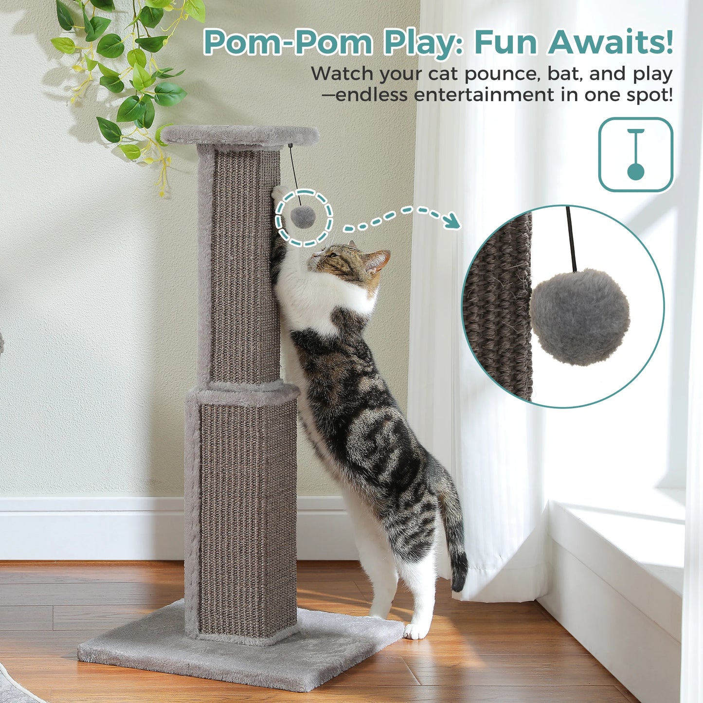 Large Cat Scratching Post For Indoor Cats With Dangling Ball