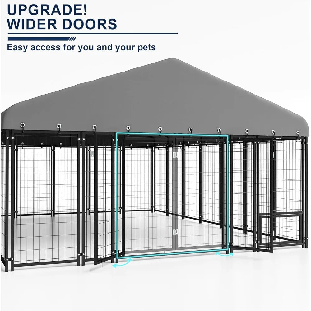 10X14 Ft Outdoor Dog Kennel With Double Door Feeding