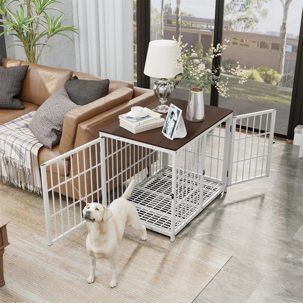 Large Wooden Dog Crate Indoor Three Doors Removable Tray