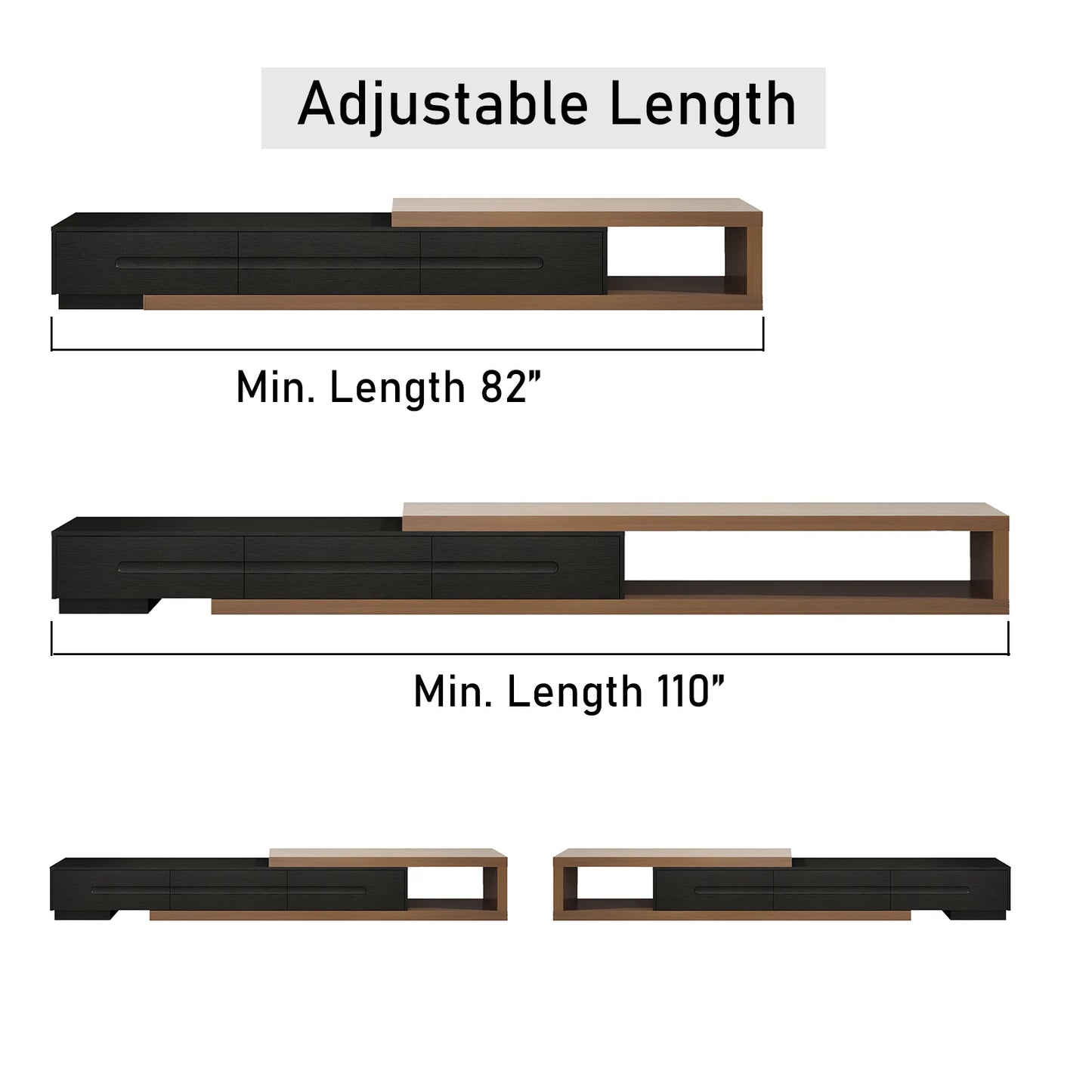 Extendable TV Stand Wood Media Console Up To 120 Inch TV