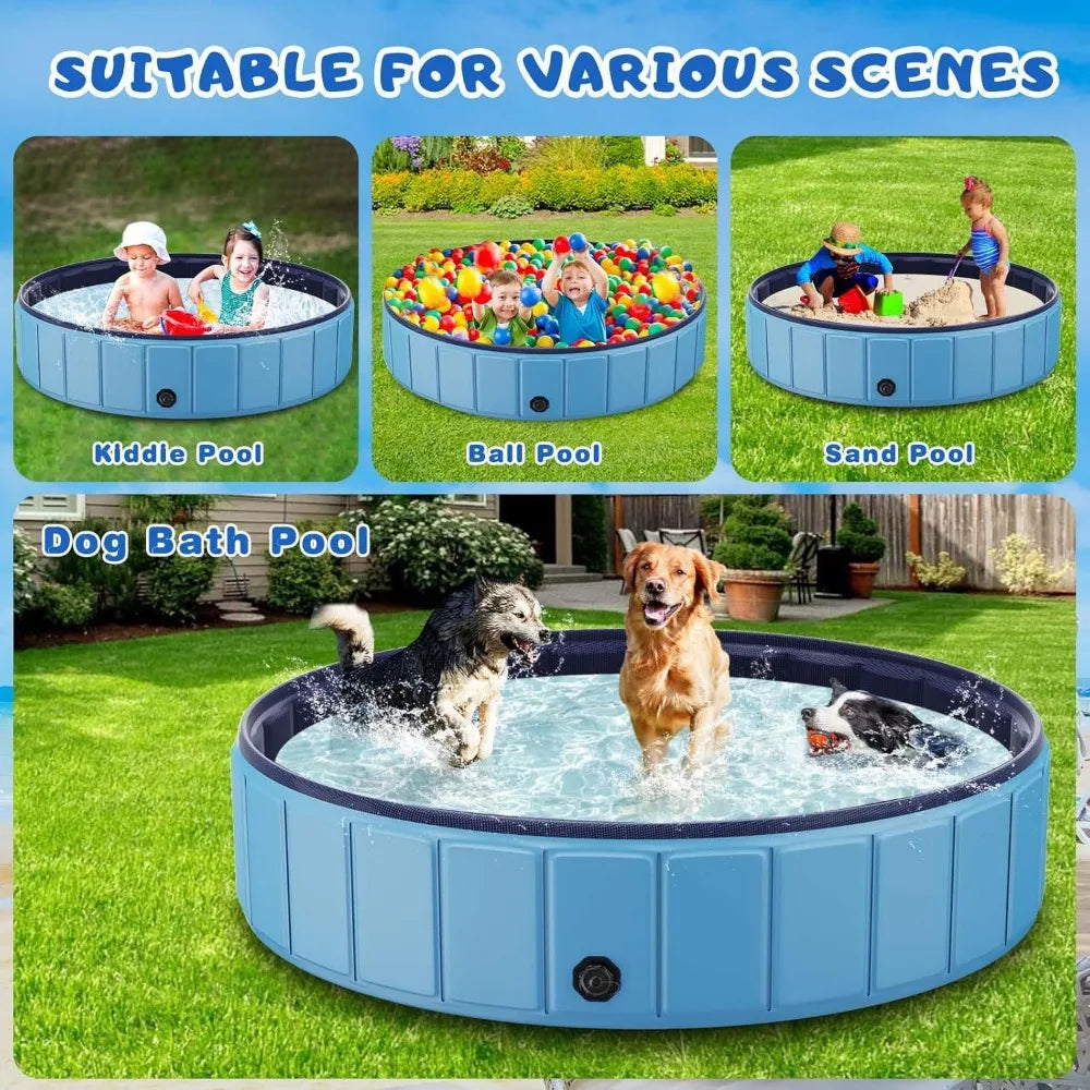 Foldable dog Pool, super size foldable hard plastic portable tub for pet dog children's pool indoor and outdoor leak-proof PVC