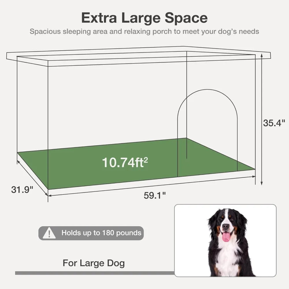 Large Dog House with Insulated Liner for Outdoor - Waterproof Outside Dog Kennel for Small, Medium, and Large Dog with All-Aroun