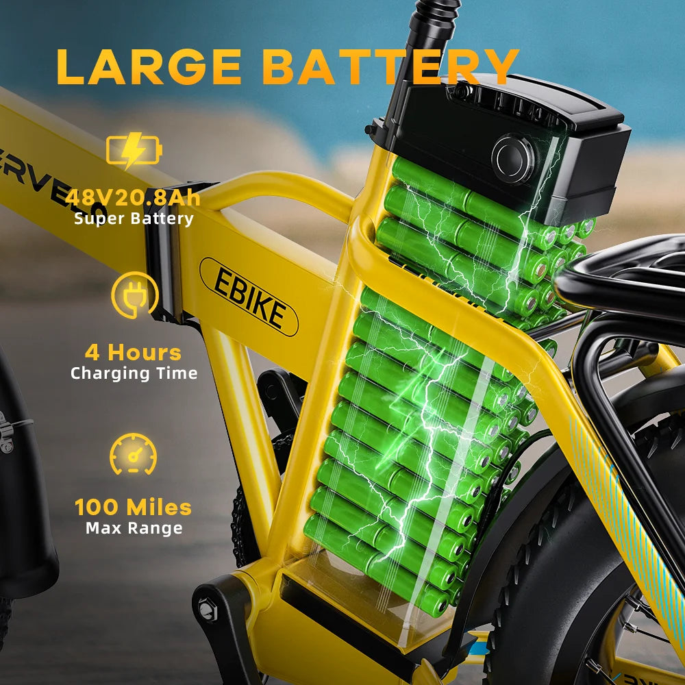 1000W Folding E Bike 48V 20Ah Removable Battery Fat Tire