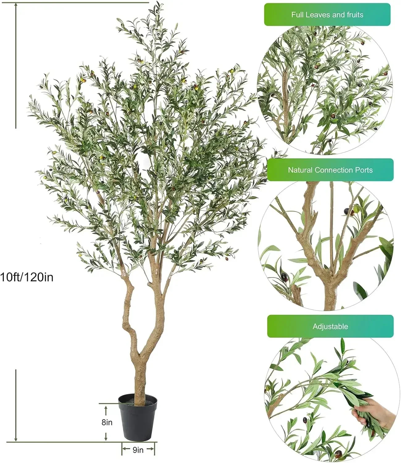Best Selling Tall Faux Olive Tree,10ft(120in) Realistic Potted Silk Artificial Olive Tree, Fake Olive Trees Indoor with Green Le