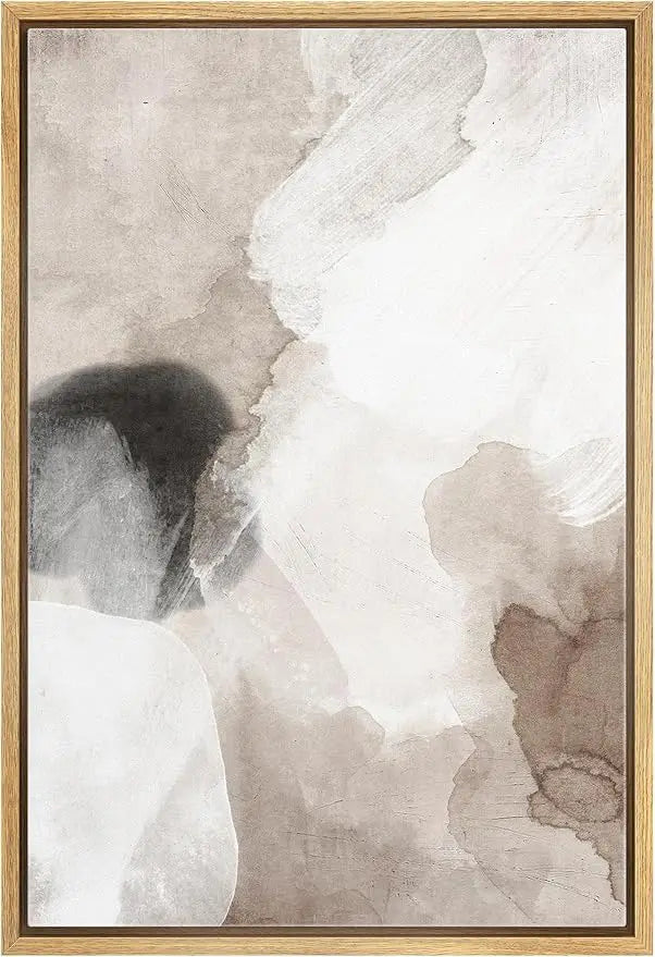 Framed Canvas Wall Art - Pastel Watercolor Abstract Shapes, Modern Minimalist Gray Art for Living Spaces