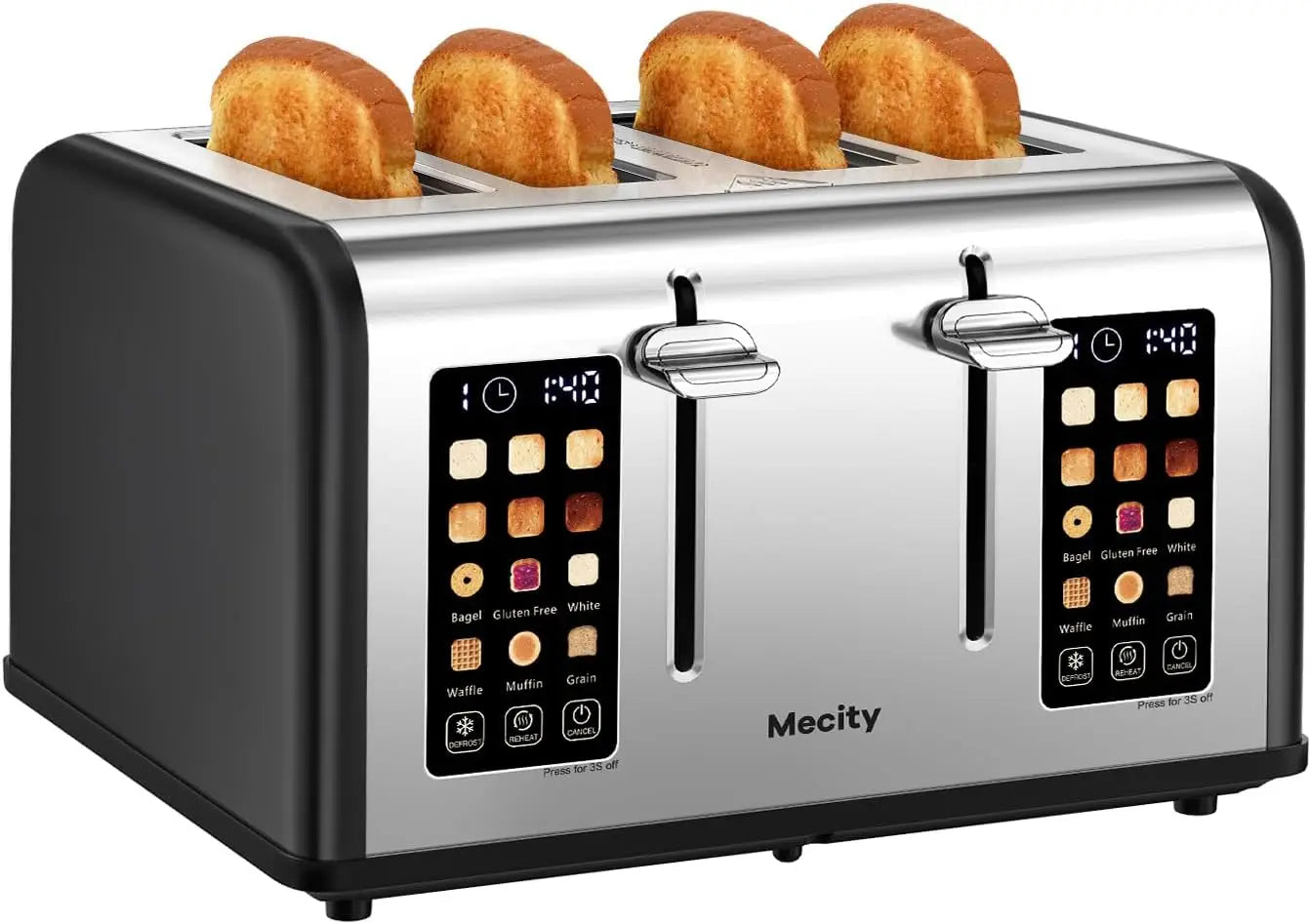 4 Slice Toaster with Touch Screen Control, 4 Wide Slots, Stainless Steel Smart Bread Toaster for Bagels, Muffins, Waffles, Dual