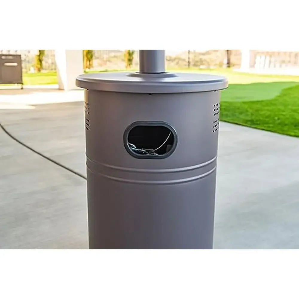 Bronze Patio Heater 48,000BTUs Electronic Ignition 2 Wheels Tank Access Outdoor Steel Construction Warmth Control Easy Mobility