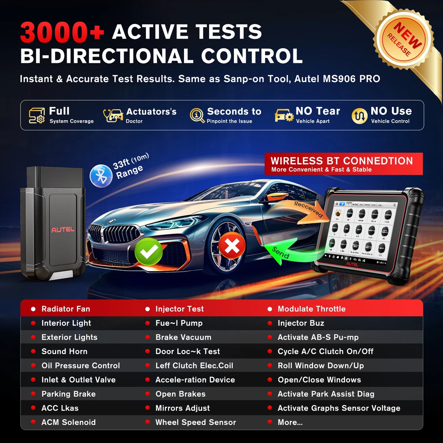 Autel MaxiCOM MK900BT With Bluetooth Car Diagnostic Tools OBD2 Scanner 40+Service Active Test CAN-FD&DOIP Upgrade of MK900
