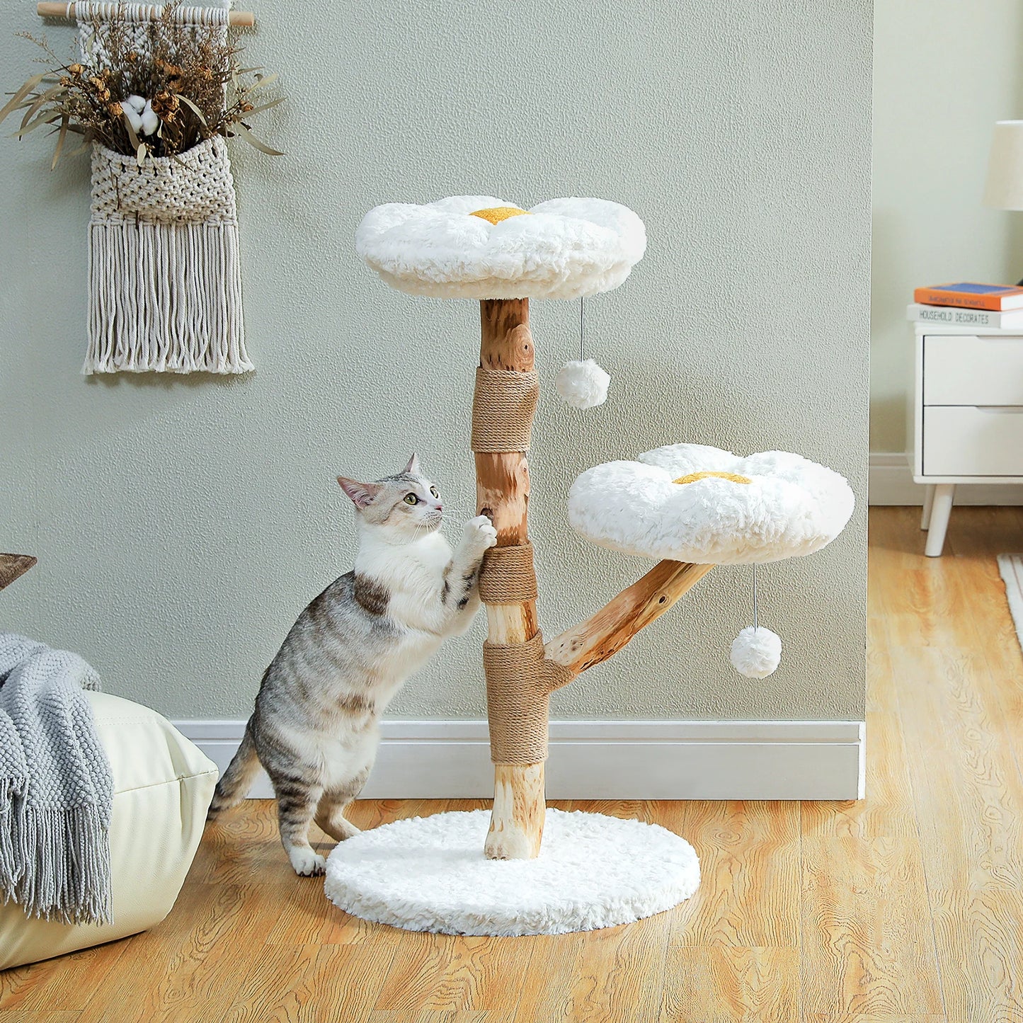 Flower Cat Tree Indoor Cats Modern Wood Tower With Perches